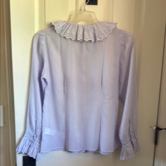 J. Crew Purple Long Sleeve Ruffled Bib Collar Blouse - Picture 4 of 5